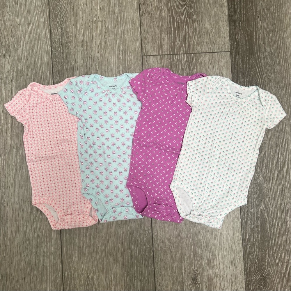 CARTERS 4PC SHORT SLEEVE BODYSUITS FLORAL 6MO